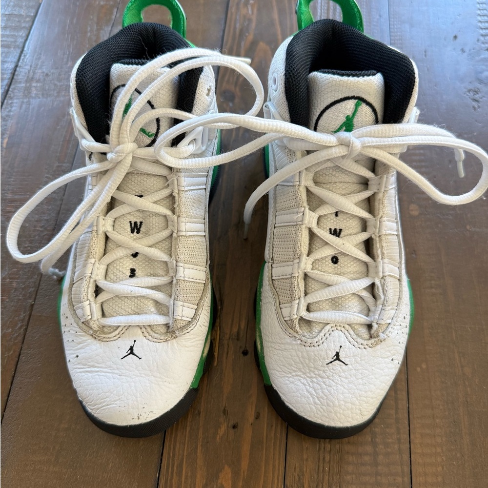 Jordan Kids White and Green Basketball Sneakers